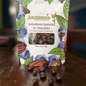 grageas de arándanos bañados en chocolate